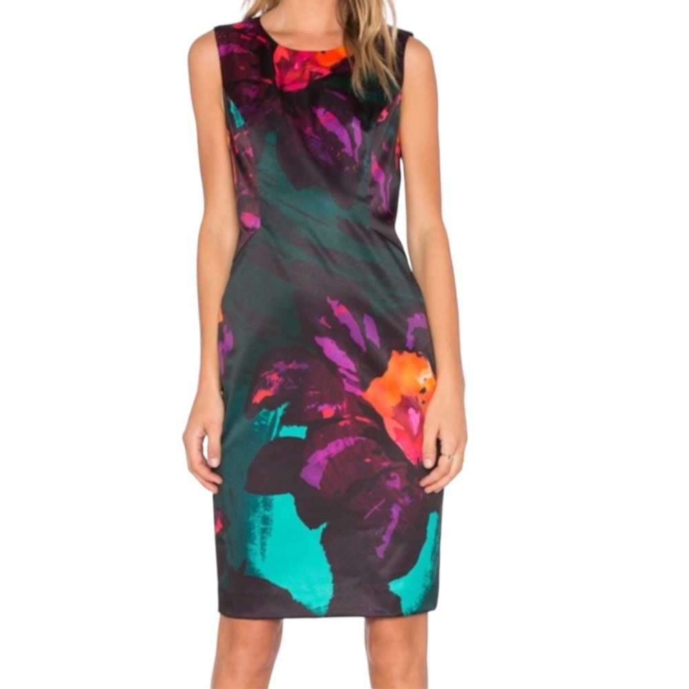 MILLY Twilight Floral Bianca Print Sleeveless Crewneck Sheath Dress, Multi, 0